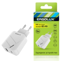 Сетевой адаптер  1USB+1Type C 100-220B 5-9V/3А QC белый ERGOLUX ELX-PA01QC-C01 